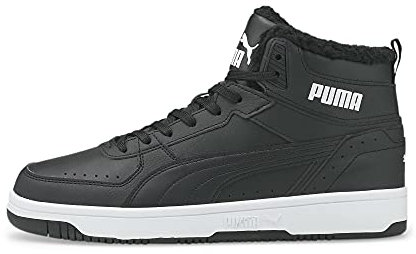PUMA Unisex Rebound Joy Fur Sneaker, Black White, 42.5 EU