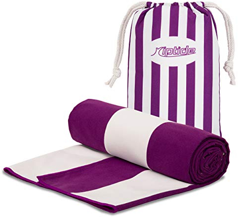 riptide Strandhandtuch XXL - Mikrofaser Badetücher Set, lila-weiß gestreift