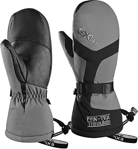 EXski Skihandschuhe Herren Wasserdicht Warm Fausthandschuhe Damen Snowboardhandschuhe Fäustlinge Winter Handschuhe (XXL, Grau)