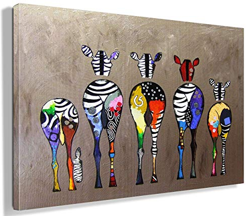 MJEDC Banksy Bilder Leinwand Zebra Herd Colourful RearsGraffiti Street Art Leinwandbild Fertig Auf Keilrahmen Kunstdrucke Wohnzimmer Wanddekoration Deko XXL (70x120cm(27.6x47.2inch))