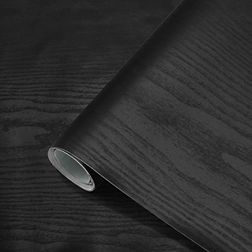 seonta Selbstklebend Holz Folie Holzoptik Klebefolie für Möbel Fensterbank Schrank Wasserdicht PVC Folie Küchenfolie Wandaufkleber 61 X 500cm Schwarz