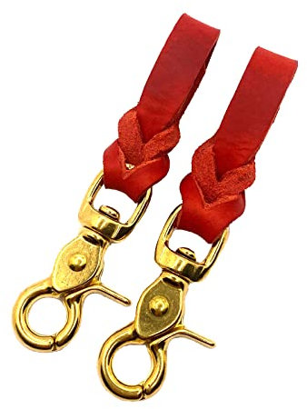 Steigbügelhalter aus Fettleder, geflochten, in vielen Farben (Rot, Messing)