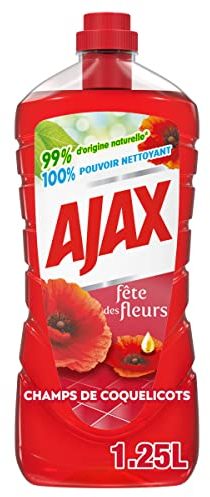 AJAX - Fête des fleurs Champs de Coquelicot - Nettoyant Ménager Sol & Multi Surfaces - Sans Rinçage - 1,25 L