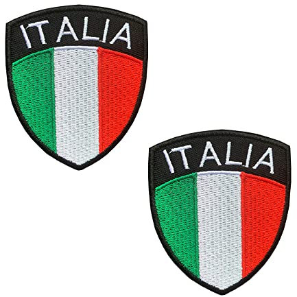 2 Pieces Italy Shield Flag Patch Embroidered Applique Iron On Sew On Italian Shield National Emblem Patch for Jackets Jeans Jersey Biker Soccer Clothes Clothing Sewing Art