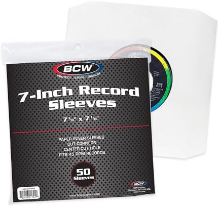 BCW 7 Inch Vinyl Record Paper Inner Sleeves - Angle Cut Corners - White | Pack of 50 | Protective LP Album Sleeves for Vinyl Storage and Preservation | Compatible with 45 RPM Album
