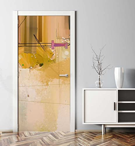 MyMaxxi - Tür bekleben mit Türtapete Türposter Türfolie Selbstklebend 90x200 Abstrakte Malerei mit beigen Pinselstrichen - Tür verschönern Türaufkleber Türklebefolie Gemälde Zeichnung beige