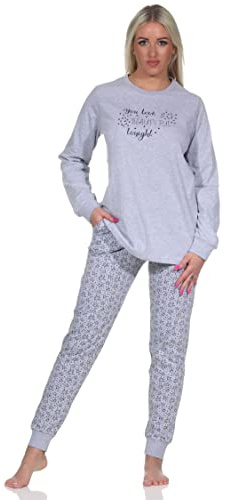 Normann Damen Schlafanzug Pyjama Langarm mit Bündchen in Sterne Optik - auch in Übergrößen