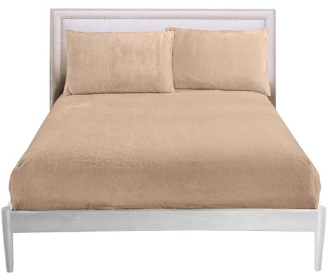 GC GAVENO CAVAILIA Fitted Sheet King Size - Soft Teddy Fleece Bedding Winter - Warm Fluffy Anti-Allergy Polyester Bed Sheet (152x203 cm) - Easy Care 25cm Deep Fleece Fitted Sheets King Size,Mink