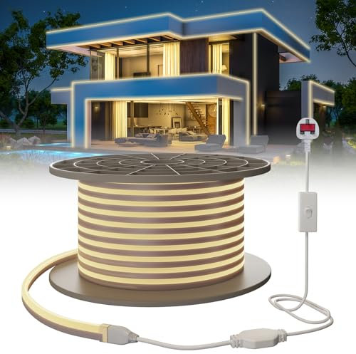 SUCIKORIO Neon Led Strip Light 10m / 32.8ft, Flexible LED Strip Lights Natural White 4000K Cuttable Waterproof IP65 Neon Rope Light 220-240V DIY LEDs Lights with Power Supply for Indoor & Outdoor