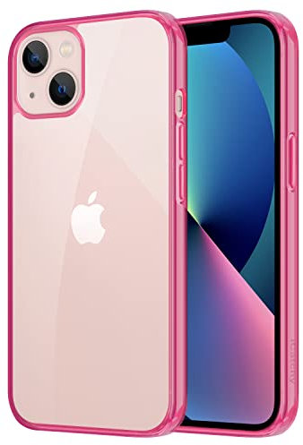 iCatchy for iPhone 13 Case 6.1-Inch, Shockproof Bumper Phone Cover, Anti-Yellowing Shock-Absorbent Clear Back Compatible with iPhone 13 (Pink)
