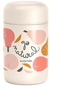 Suavinex, Thermoskanne Baby Unterwegs, Baby Thermosflasche, Thermobehälter für Essen, Speisegefäß Babynahrung, Edelstahl, Hermetisch verschlossen, 400 ml, Birne, Grau