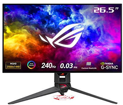 ASUS ROG Swift 27”1440P OLED DSC Gaming Monitor (PG27AQDM) - QHD (2560x1440), 240Hz, 0.03ms, G-Sync Compatible, Anti-Glare Micro-Texture Coating, 99% DCI-P3, True 10-bit, DisplayPort,Black