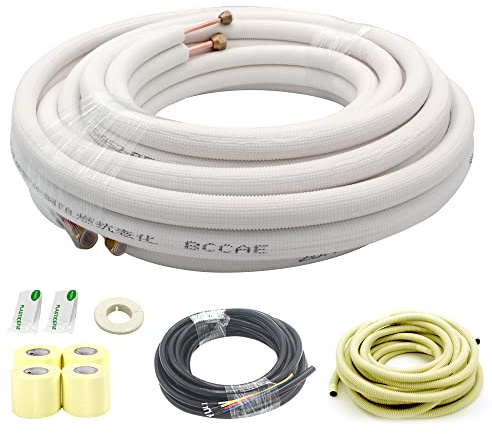 TADERUILY 90 m Mini-Split-Line-Set, Klimaanlagen-Kupferrohrverlängerung, 0,6 cm und 0,9 cm (1/4 + 3/8 Zoll) PE verdickt für Wechselstrom- und Heizungsgeräte, isoliert mit Muttern. (1/4 + 3/8)
