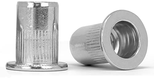 Einnietmutter mit Flachkopf aus verzinktem Sahl, Rundschaft gerändelt und offen, metrisches Gewinde (M10, 25 Stück)