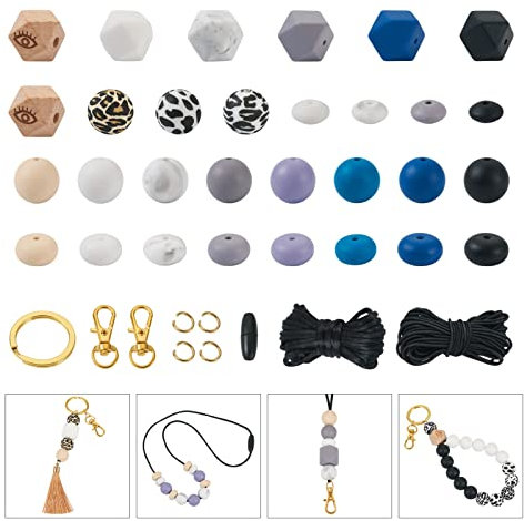 Beadthoven Kit de perles en silicone pour fabrication de bijoux avec porte-clés et fermoir Motif pois d'animaux