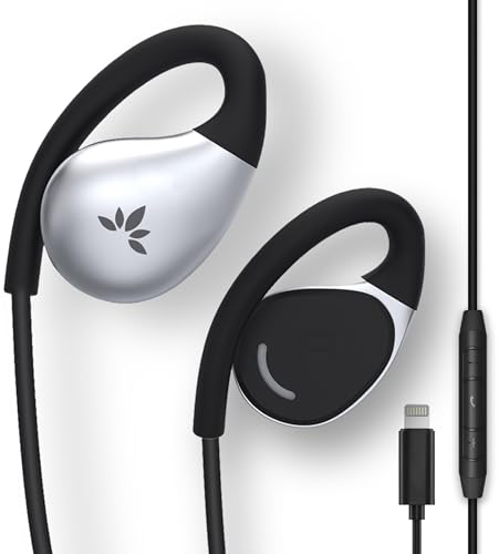 Avantree Resolve (Large) – Wired Open-Ear Earbuds w/Mic & Over-Ear Hook, for Seniors & Men w/Large Ears, Great for Office, Outdoor & Home, Lightning Connector
