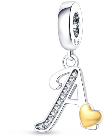 HappyStar Charm Bead A-Z Pendente Ciondolo con Lettera Dell'alfabeto in Argento Sterling 925 con 5A Zirconia， Compatibile con Charms Bracelet e Europei Bracciale Collane da Donna