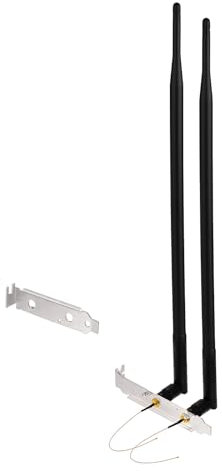 Superbat Antena WiFi de Alta Ganancia 8dBi 2.4GHz 5.8GHz Doble Banda RPSMA + Cable Mini PCI a RPSMA 20cm + Soporte para Ranura Trasera de Computadora para Tarjeta de Red PCIe, Router WiFi (2 Piezas)