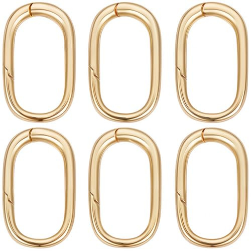 SUNNYCLUE 1 Box 6Pcs Spring O Rings 0.77 inch 18K Gold Plated Brass Trigger Spring O Ring Oval Carabiner Clip Snap Hooks Trigger Keyring Buckle Tiny Hook Clips for DIY Purse Keychain Jewellery Clasps