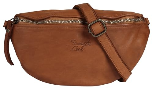 Samantha Look Crossover Bag Echt Leder Damen Made in Italy, Vintage Gürteltasche 022061