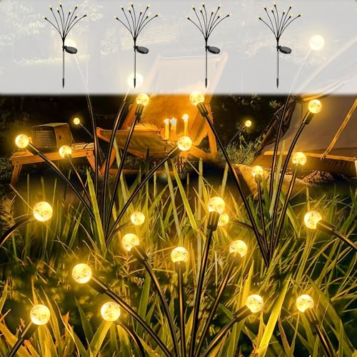 Moman Firefly Solar Gartenleuchten für Außen, 4 Stück 8 LED Glühwürmchen Solar Steckleuchte Wasserdicht Solar Firefly (Blase) 2 Modi 600mAh, Glühwürmchen-LED-Solarleuchten-Außen-Garten