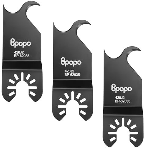Bpopo 3 Pcs Oscillating Multitool Hook Knife Blade Compatible with Dewalt & Milwaukee for Cutting Roofing Shingles,PVC Carpet,Cardboard,Alloy Steel Carpet Cutting Oscillating Saw Blades