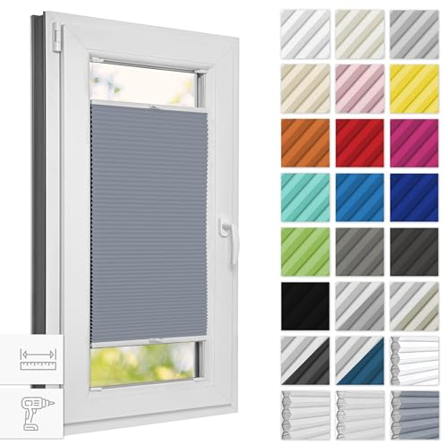 Estika Wabenplissee mit Bohren verdunkelung 65 cm x 50 cm - Waben: Grau - Weiß - Rollos für Fenster, Jalousien Fenster für innen, Raffrollo, Fenster plissee