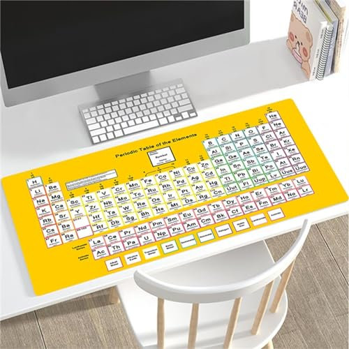 Yoonqun 900x400x5mm Alfombrilla de Ratón Grande,Tabla Periódica Amarilla XXL Gaming Mouse Pad,Base de Goma Antideslizante,Mejora la precisión y la Velocidad,Alfombrilla Gaming para PC Ratón Teclado