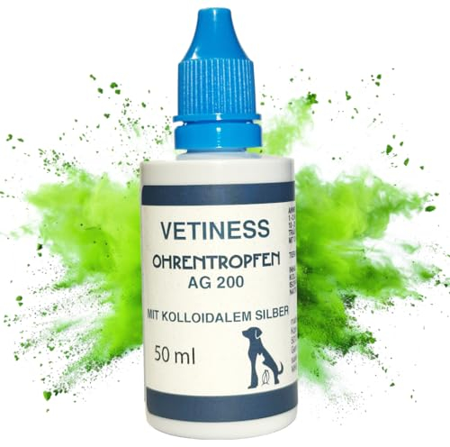 vetiness Gouttes Auriculaires AG 200 – Argent colloïdal 50 ML | Nettoyant Oreilles Chien & Chat | Soin auriculaire Doux pour hygiène, odeurs & excès de cérumen