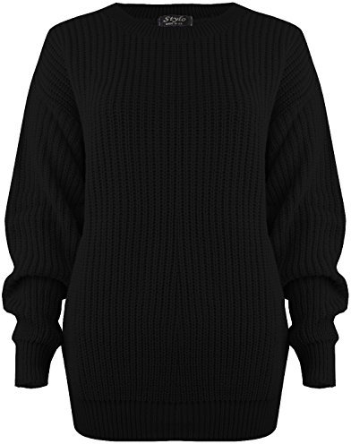 Cozy Oversized Chunky Knit Sweater Pull On Style New Ladies Womens Chunky Baggy Jumper Knitted Sweater Thick Top Black Size 16-18