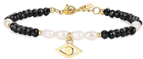 GAVU Freshwater Pearl Jewelry for Women, Women's Evil Eye Bracelet, Gold Pearl Bracelet for Women, Black Tourmaline Bracelet for Women