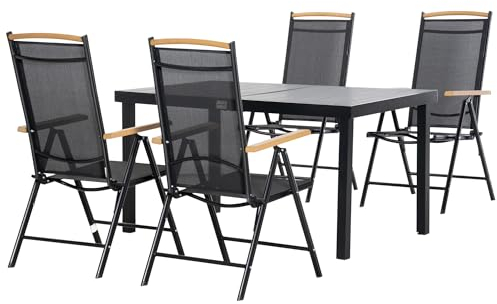 Outsunny Set da Giardino da 5 Pezzi in Alluminio, Set Tavolo e 4 Sedie da Esterno Pieghevoli Regolabili per Patio Giardino, Nero
