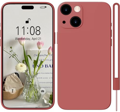 HGH für iPhone 15 Hülle Silikon mit 1 Lanyard, Handyhülle für iPhone 15 Case Ultra Dünne Rundumschutz mit Weichem Microfiber-Innenfutter Stoßfeste Kratzfest Schutzhülle für iPhone 15 - Rot
