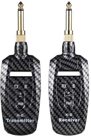 Kavolet di Chitarra Wireless 2,4 G, Ricevitore Portatile UHF per Chitarra elettrica, Basso, Strumenti a fiato, Trasmissione in Tempo Reale, Spina Girevole a 270 Gradi con 2 adattatori da 6,35