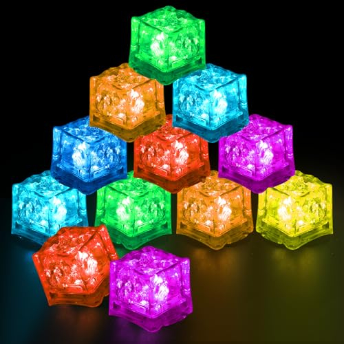 Glaçon Lumineux LED, 12 pièces Glaçons Lumineux, Glaçons LED Multicolores, Capteur de Liquide, Glaçons LED pour Boissons, pour Champagne Tour, Fête, Mariage, d'anniversaire, Club et Barre