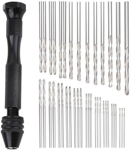 49 Pcs Hand Drill Bits Set,Black Mini Pin Vise with Steel Drill Bits,Precision Pin Vise Hobby Drill with Model Twist Hand Drill Bits Set for DIY Drilling Tool for Resin Polymer Clay Craft DIY Jewelry