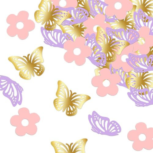 QZKJQDD Schmetterling Konfetti, 100 Stück Geburtstagsdeko, Geburtstagsdeko Tisch, Konfetti Geburtstag, Geeignet für Geburtstagsfeiern, Hochzeiten, Feiertagsfeiern, Streudekorationen usw (Gold+Farbe)