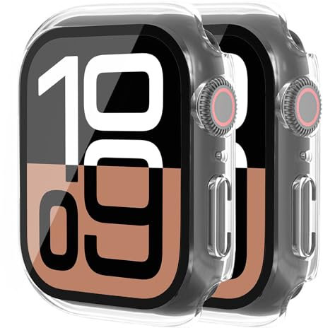 HANKN (2 Pièces Coque Dur pour Apple Watch Series 10 42mm Protecteur D'écran Verre Trempé, Anti-Choc Anti-Bulle iWatch Clarté de Haute Définition iWatch Boîtier, 42 mm Transparent x 2