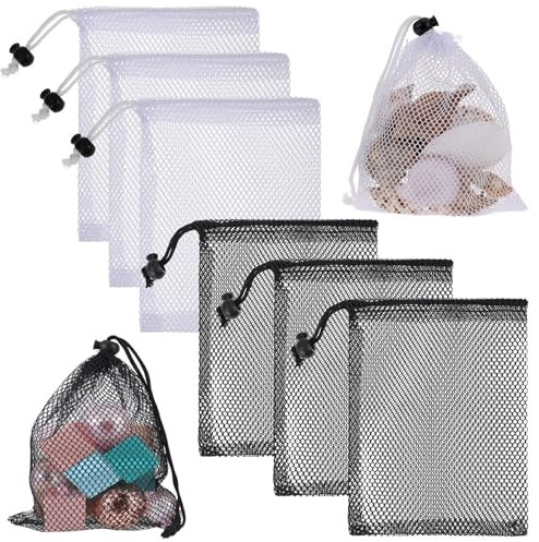 JIYIN 6 Netzbeutel mit Kordelzug, 20× 15cm Netzbeutel Mesh Bag Kordelzugbeutel Klein Reisebeutel Tragbare Aufbewahrungstaschen geeignet für Spielzeug Süßigkeiten Golfball
