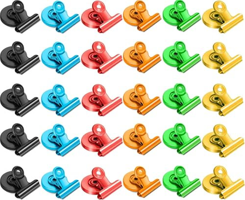 Magnetklammer, 30 Stück Magnetclips Whiteboard Magnete Klammer Kühlschrankmagnete mit Klammer Magnetclips Magnet Clip Klemmen für Fotos, Aufkleber, Taschen, Kühlschrank, Whiteboard - 6 Farbe