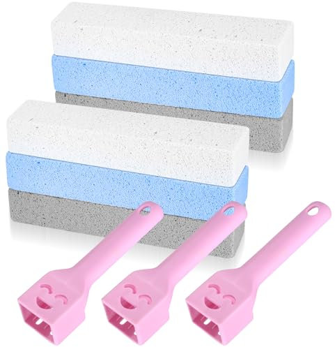 6 Pcs Pumice Stone Toilet Bowl Cleaner With 3 Handles for Kitchen Bath Limescale Removal - Replaceable Cleaning Sticks
