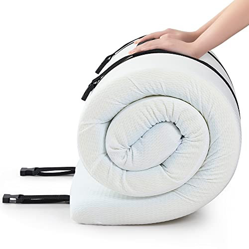 Jamdok Single Gel Memory Foam Mattress Topper For Camping Bed,Cool Car Mattress,Sofa,Roll Up Floors Mat,Folding Sleep Pad,Portable(190X75X7.6cm)