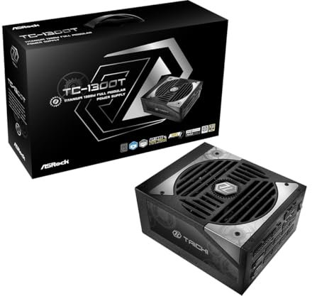 Fuente ALIMENTACION ASROCK TC-1300T,PSU,1300W,80 Plus Titanium,135MM,Modular,PCI-E 5.1 (12+4pin) x2,PCI-E (6+2 Pin) x8,SATA (5 Pin) x9