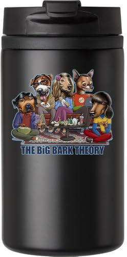 The Big Bark Theory TV Series Dog Parody Coffee Cup Travel Mug for Hot & Cold Drinks Double Walled Thermal Mug with Leakproof Lid Black