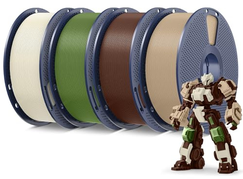 SUNLU PLA+ Filament 1.75mm 4KG Bundle, PLA Plus 3D Drucker Filament | 1KG Spool, 4 Spule 3D Druck PLA+ Filament, Maßgenauigkeit +/- 0.02mm, Knochenweiß+Eiche+Kaffeebraun+Olivgrün