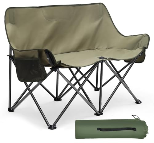 Sunula Klappbares Campingsofa für 2 Personen - Tragbarer CampingstuhI mit Armlehne und Tragetasche, perfekt für Picknick, Camping, Garten, Balkon, Zelten und Angeln Olivgrün