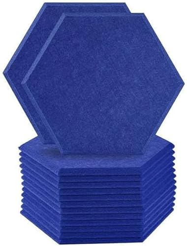 Hexagon Akustikplatten, 12 Stück, Schallabsorber Wandpaneele, 30 x 26 x 0,9 cm,Hohe Dichte Schallabsorber für Decken-/Tür-/Wanddekoration und Akustische Behandlung, Home/Gaming Deko (Blau)