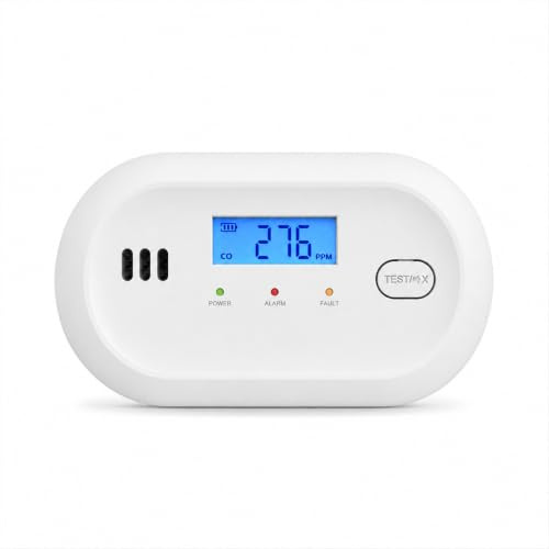 Hapippofa Carbon Monoxide Alarm with Digital Display, Battery Powered CO Detector with Replaceable AA Batteries, 10-Year Sensor Life, 85 dB Alert, EN 50291, for Home & Travel, 1 Pack