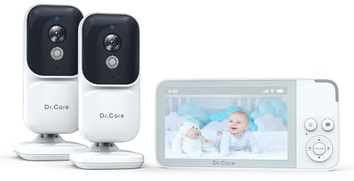 Dr.Care Babyphone mit 2 Kameras ohne WLAN, 3,5 Zoll,Loop-Aufnahme,VOX, 300m | Temp.-Überwachung, Nachtsicht, Gegensprechen, Split-Screen,Schlaflieder,Fütterungstimer, unterstützt 4 Kameras & SD bis 128GB