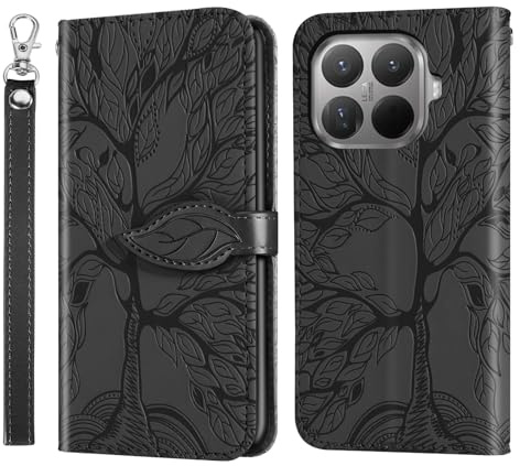 Rostsant Handyhülle für Xiaomi 15T Pro 5G Geprägter Baum PU Leder Flip Case Brieftasche Tasche Hülle für Xiaomi 15T Pro 5G Schwarz